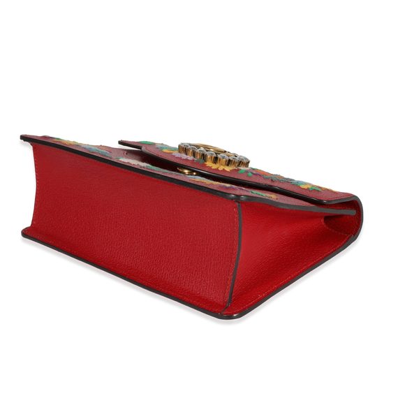Gucci Red Leather Linea Ricami Floral Embroidered Bag - Picture 7 of 8